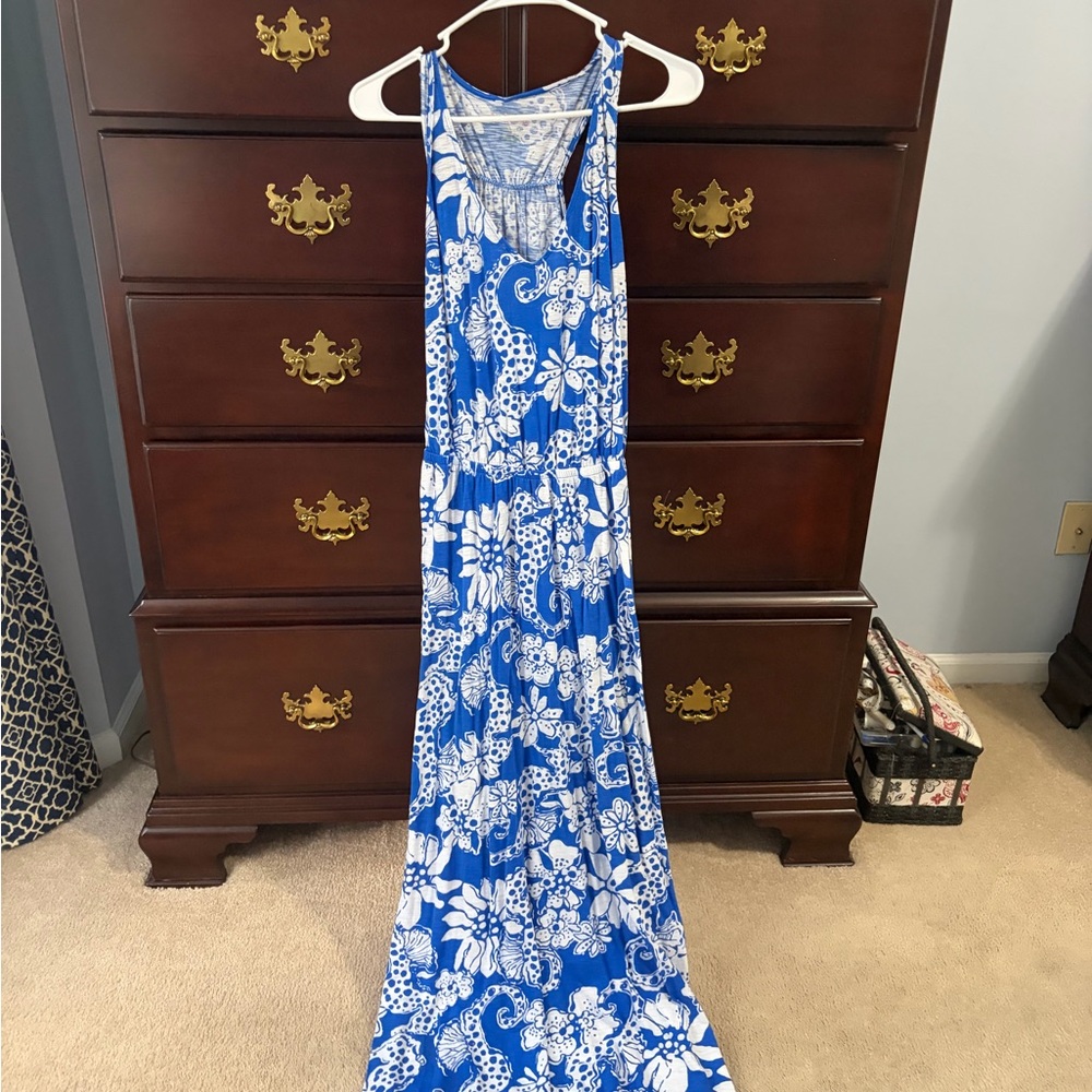 Lily Pulitzer Blue and White Floral Maxi Dress